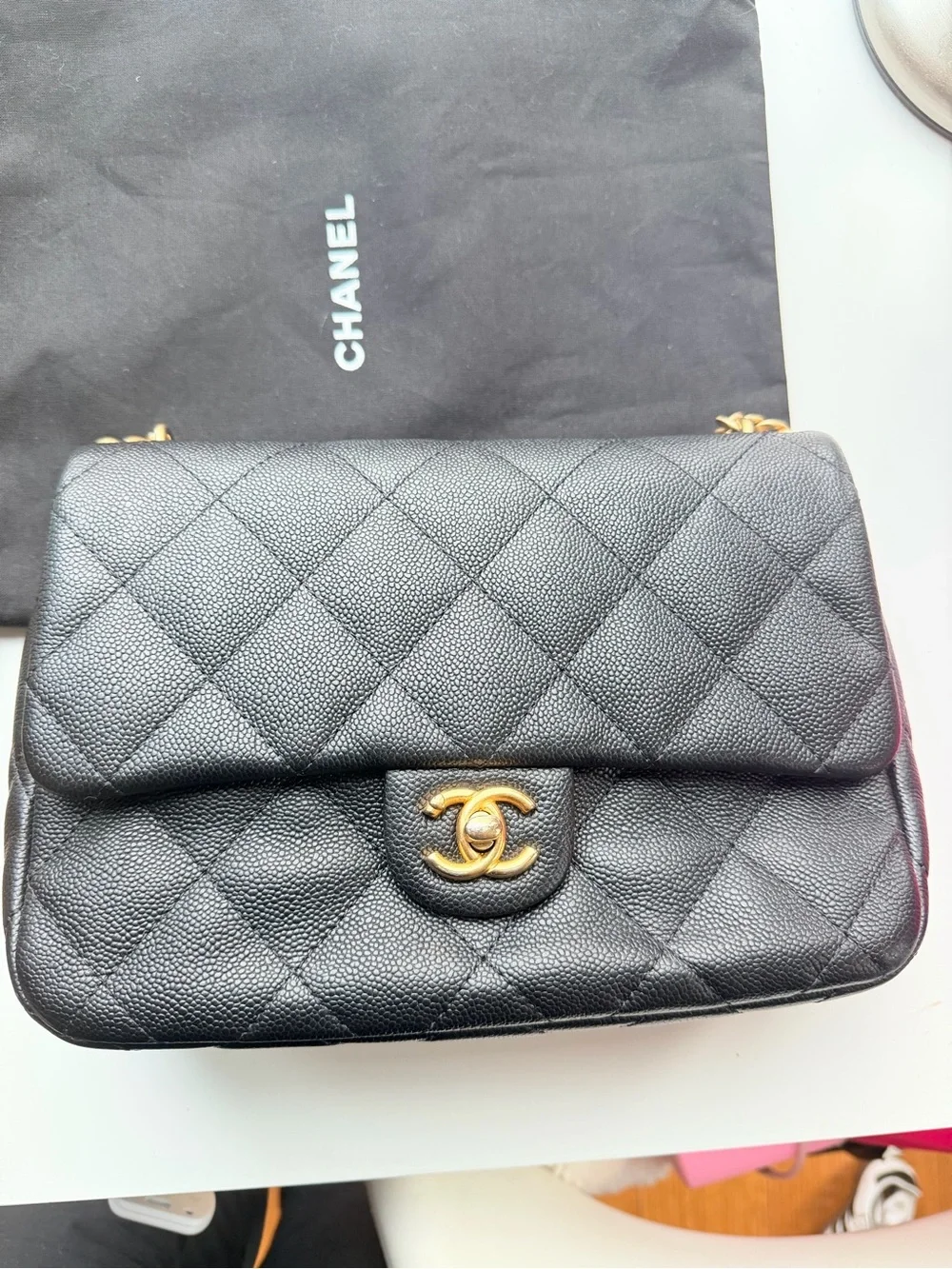 CHANEL Black Quilted Shoulder Bag with Gold Hardware
